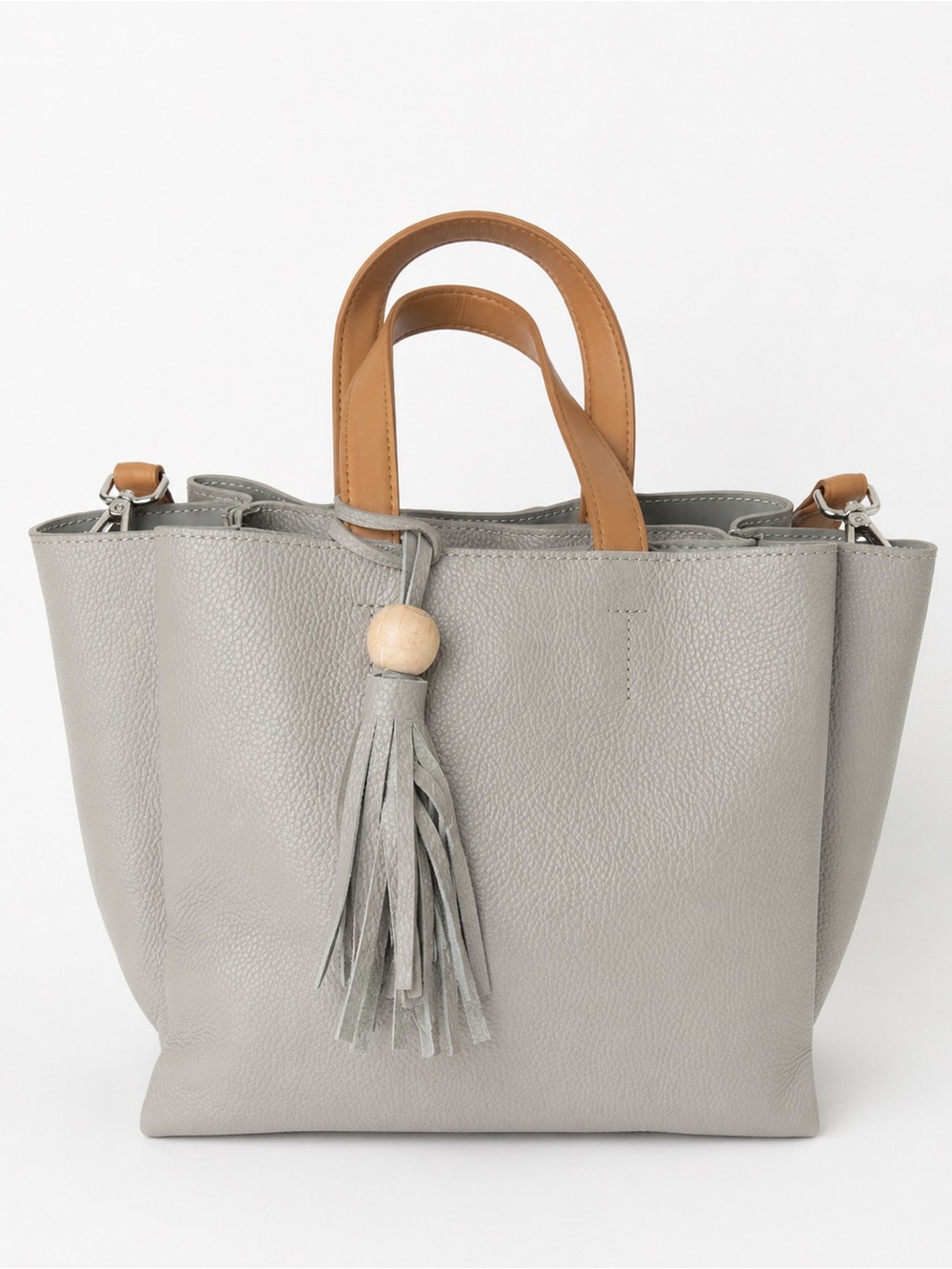 Emanuel Structured Gray Pebbled Leather Tote Satchel Crossbody Bag